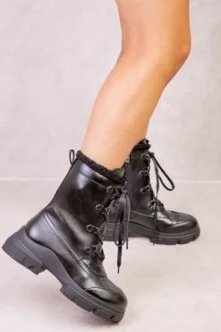 Chunky Boots|Ankle Boots*Where's That From Gilliane' Chunky Lace Up Ankle Boots Black