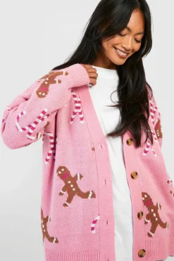 Cardigans*boohoo Gingerbread And Candy Cane Christmas Cardigan baby pink