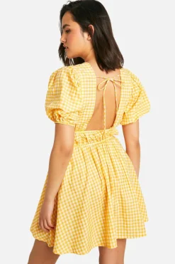 Smock Dresses*boohoo Gingham Puff Sleeve Smock Dress yellow