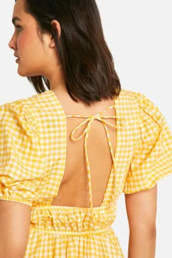 Smock Dresses*boohoo Gingham Puff Sleeve Smock Dress yellow