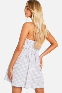 Smock Dresses*boohoo Gingham Ruched Bandeau Mini Dress lilac