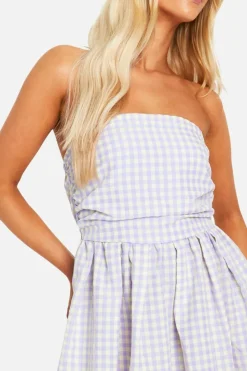 Smock Dresses*boohoo Gingham Ruched Bandeau Mini Dress lilac