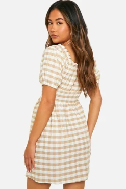 Midi Dresses*boohoo Seersucker Puff Sleeve Mini Dress gingham