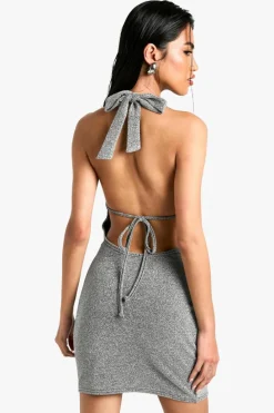 Bodycon Dresses*boohoo Glitter Halter Neck Mini Dress silver