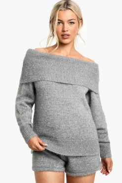 Knitted Co-Ords|Shorts*boohoo Glitter Knitted Bardot Top & Short Co-ord silver