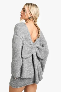 Knitted Co-Ords|Shorts*boohoo Glitter Knitted Bow Back Jumper & Mini Skirt Co-ord silver