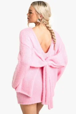 Knitted Co-Ords|Shorts*boohoo Glitter Knitted Bow Back Jumper & Mini Skirt Co-ord baby pink