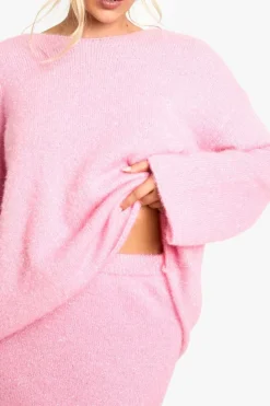 Knitted Co-Ords|Shorts*boohoo Glitter Knitted Bow Back Jumper & Mini Skirt Co-ord baby pink