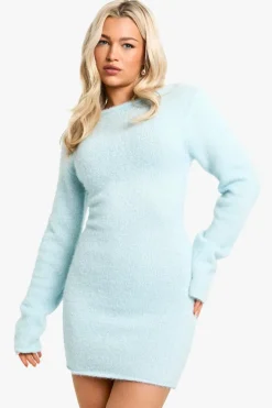 Jumper Dresses|Jumper Dresses*boohoo Glitter Knitted Open Back Mini Dress baby blue