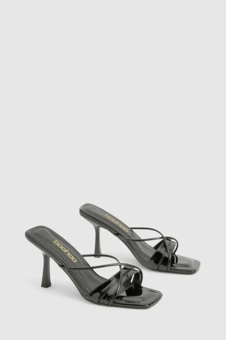 Heels*boohoo Glossy Crossover Strap Heeled Mule black