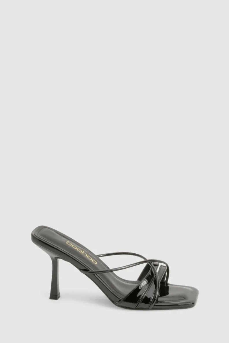 Heels*boohoo Glossy Crossover Strap Heeled Mule black