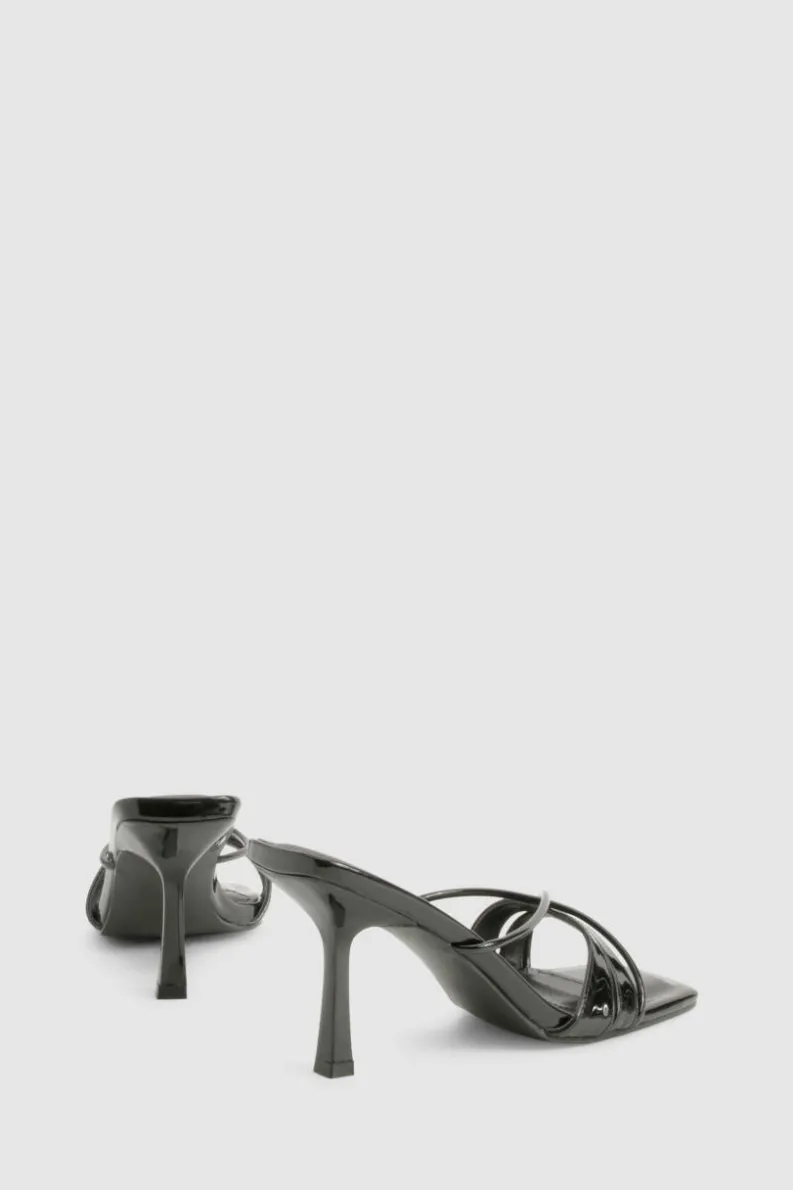 Heels*boohoo Glossy Crossover Strap Heeled Mule black