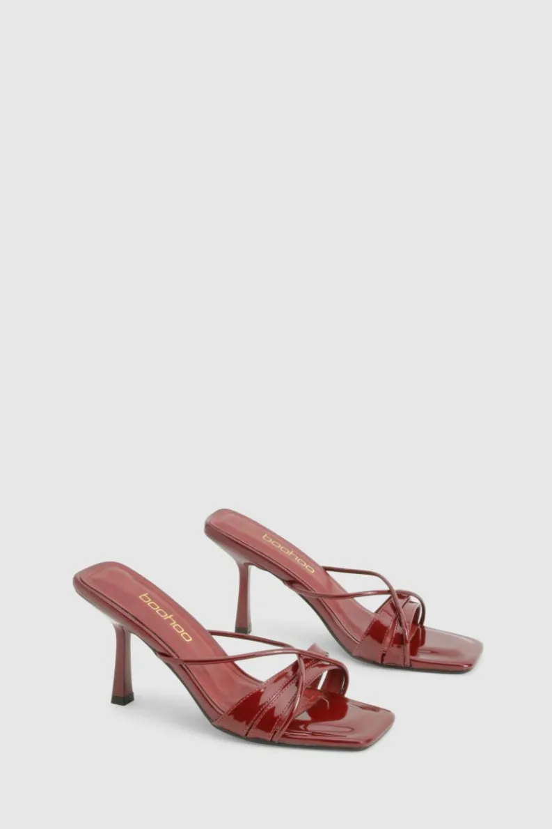 Heels*boohoo Glossy Crossover Strap Heeled Mule dark red
