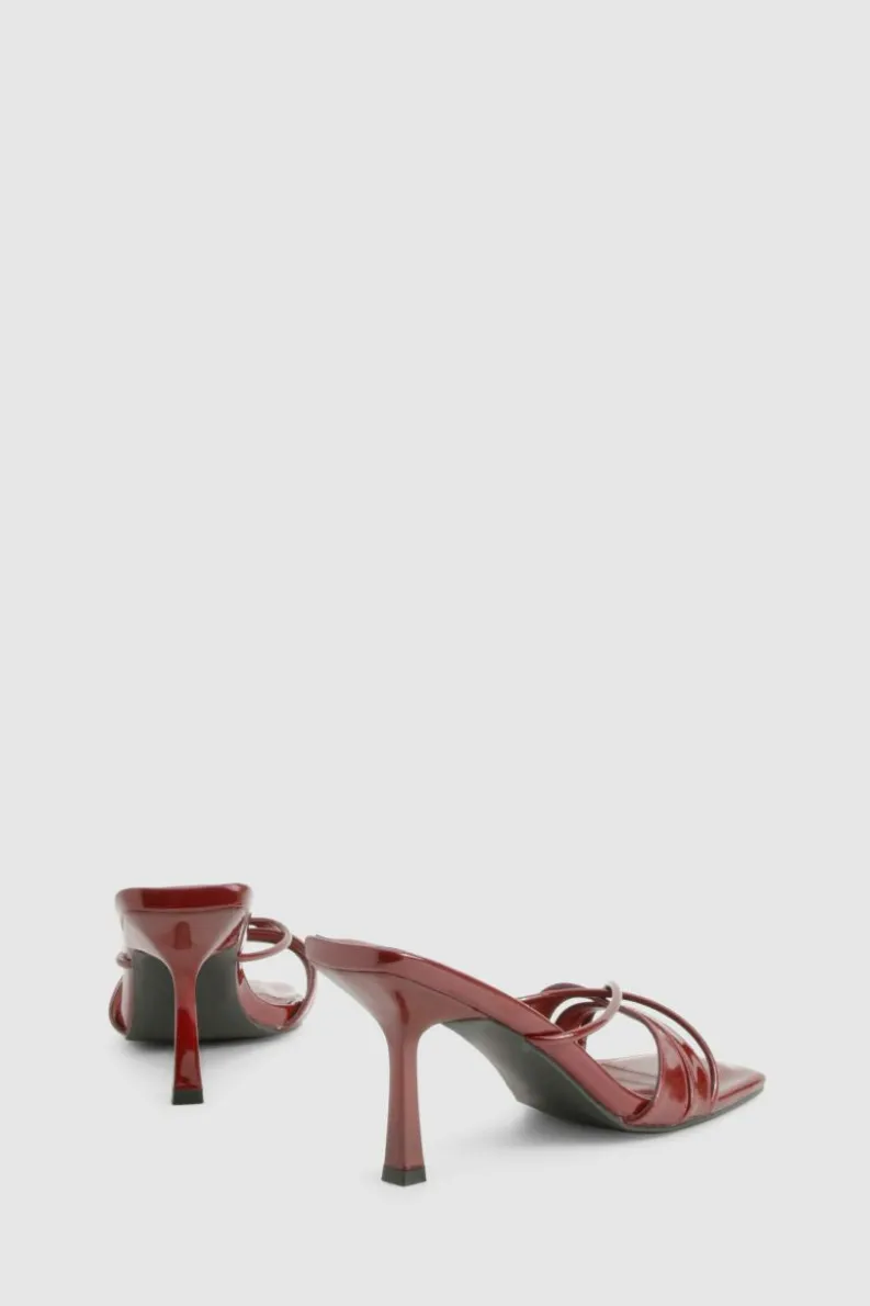 Heels*boohoo Glossy Crossover Strap Heeled Mule dark red
