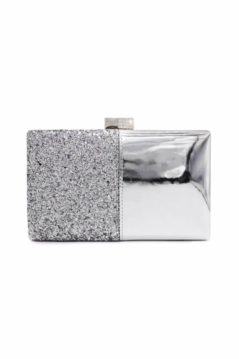 Clutch Bags*Kitise Glossy Glitter Small Clutch Hardcase Bag With Crystal Clasp Silver