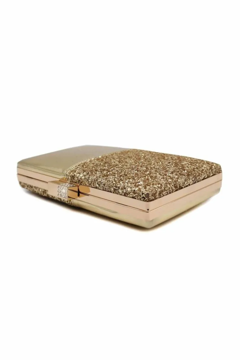 Clutch Bags*Kitise Glossy Glitter Small Clutch Hardcase Bag With Crystal Clasp Silver