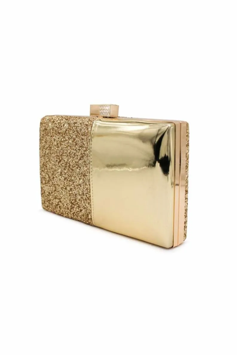 Clutch Bags*Kitise Glossy Glitter Small Clutch Hardcase Bag With Crystal Clasp Silver