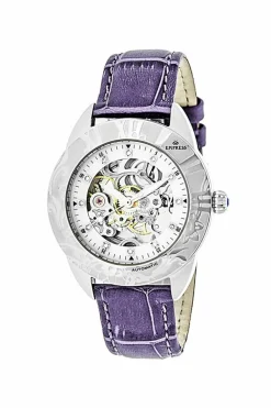 Watches*Empress Godiva Automatic MOP Leather-Band Watch Silver