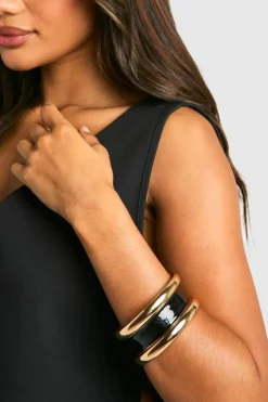 Bracelets*boohoo and Black Mixed Size Bangle 3 Pack gold