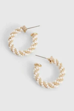 Earrings*boohoo and Pearl Hoop Earrings gold