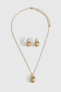 Statement Earrings*boohoo Chunky Tear Drop Necklace & Earring Set gold