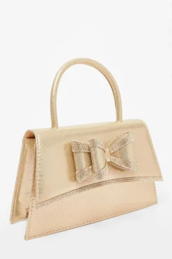 Handbags*Quiz Diamante Bow Bag Gold