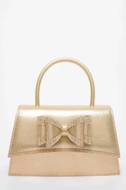 Handbags*Quiz Diamante Bow Bag Gold