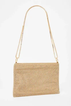 Shoulder Bags|Handbags*Quiz Diamante Chain Bag Gold