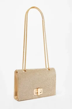 Cross-Body Bags|Handbags*Quiz Diamante Crossbody Bag Gold