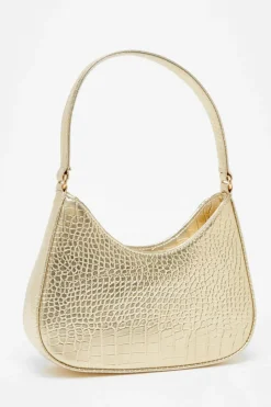 Shoulder Bags|Handbags*Quiz Faux Leather Croc Shoulder Bag Gold