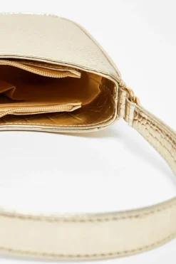 Shoulder Bags|Handbags*Quiz Faux Leather Croc Shoulder Bag Gold