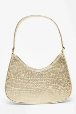 Shoulder Bags|Handbags*Quiz Faux Leather Croc Shoulder Bag Gold