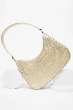 Shoulder Bags|Handbags*Quiz Faux Leather Croc Shoulder Bag Gold