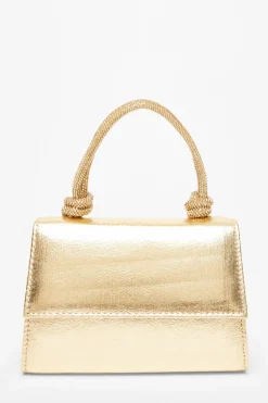 Handbags*Quiz Foil Top Handle Bag Gold