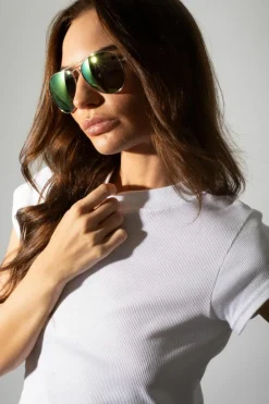 Sunglasses*SVNX Gold Frame Aviators with Mirrored Lenses Pink