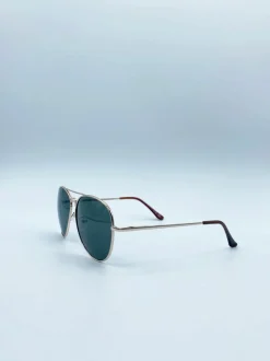 Sunglasses*SVNX Frame Aviators with Khaki Lenses Gold