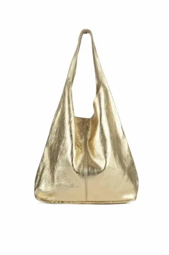 Shoulder Bags*Sostter Gold Metallic Leather Hobo Shoulder Bag| Black