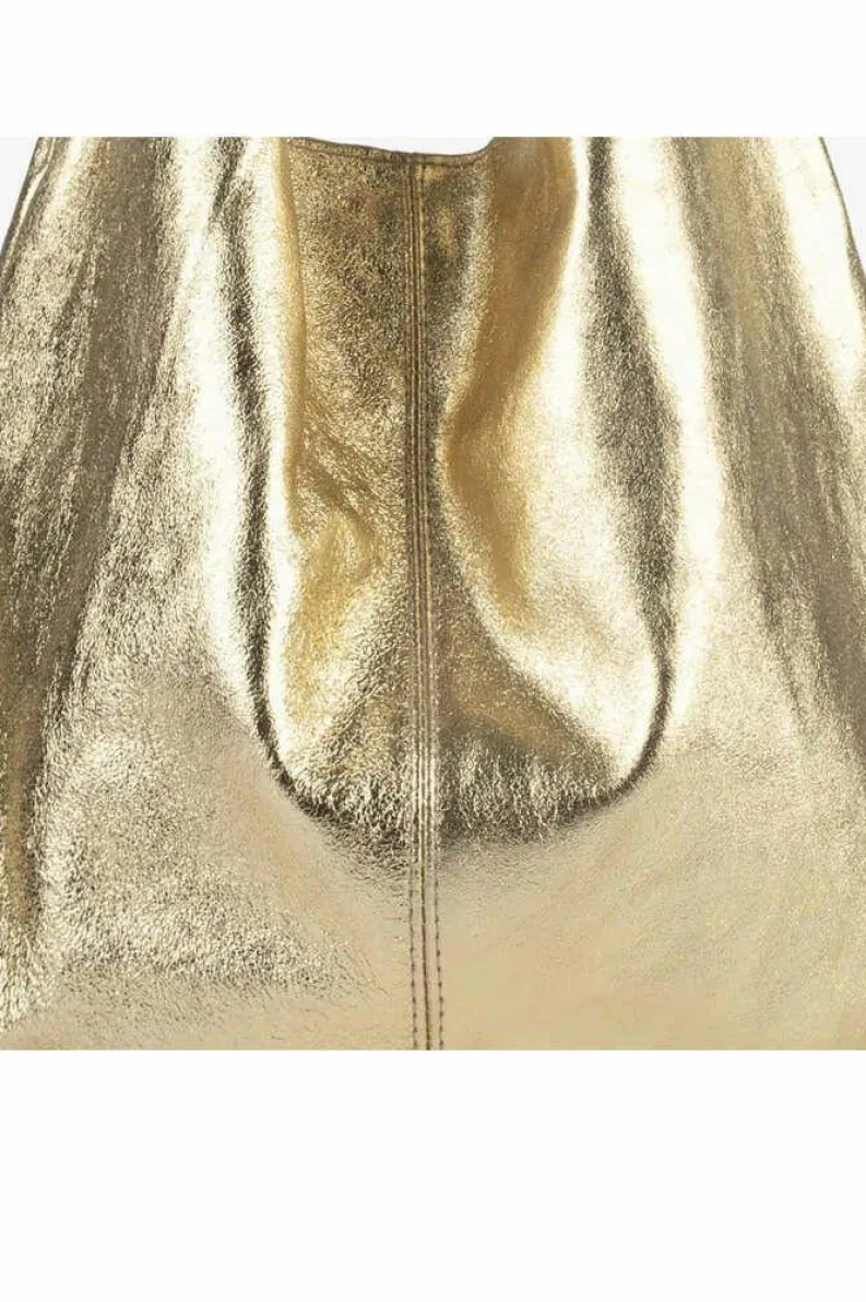 Shoulder Bags*Sostter Gold Metallic Leather Hobo Shoulder Bag| Black