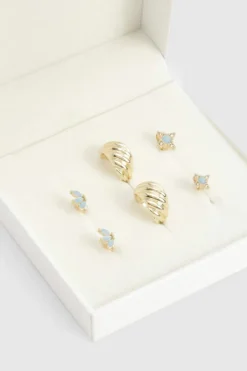Earrings*boohoo Plated Opal Stone Detail Earring Set gold