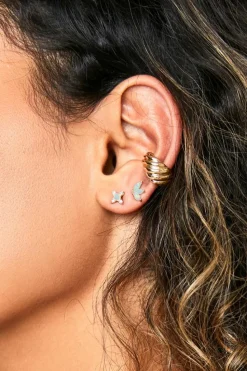 Earrings*boohoo Plated Opal Stone Detail Earring Set gold