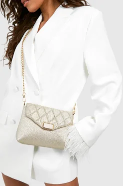 Cross-Body Bags|Handbags*boohoo Quilted Cross Body Glitter Bag gold