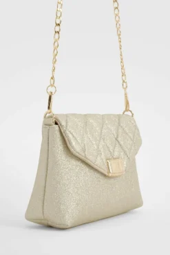 Cross-Body Bags|Handbags*boohoo Quilted Cross Body Glitter Bag gold