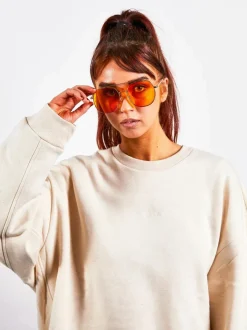 Sunglasses*SVNX Gold Rounded Aviator Style Sunglasses Orange