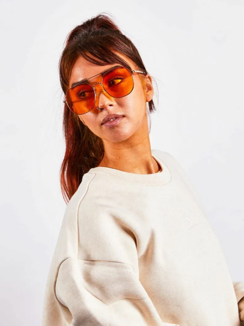 Sunglasses*SVNX Gold Rounded Aviator Style Sunglasses Orange