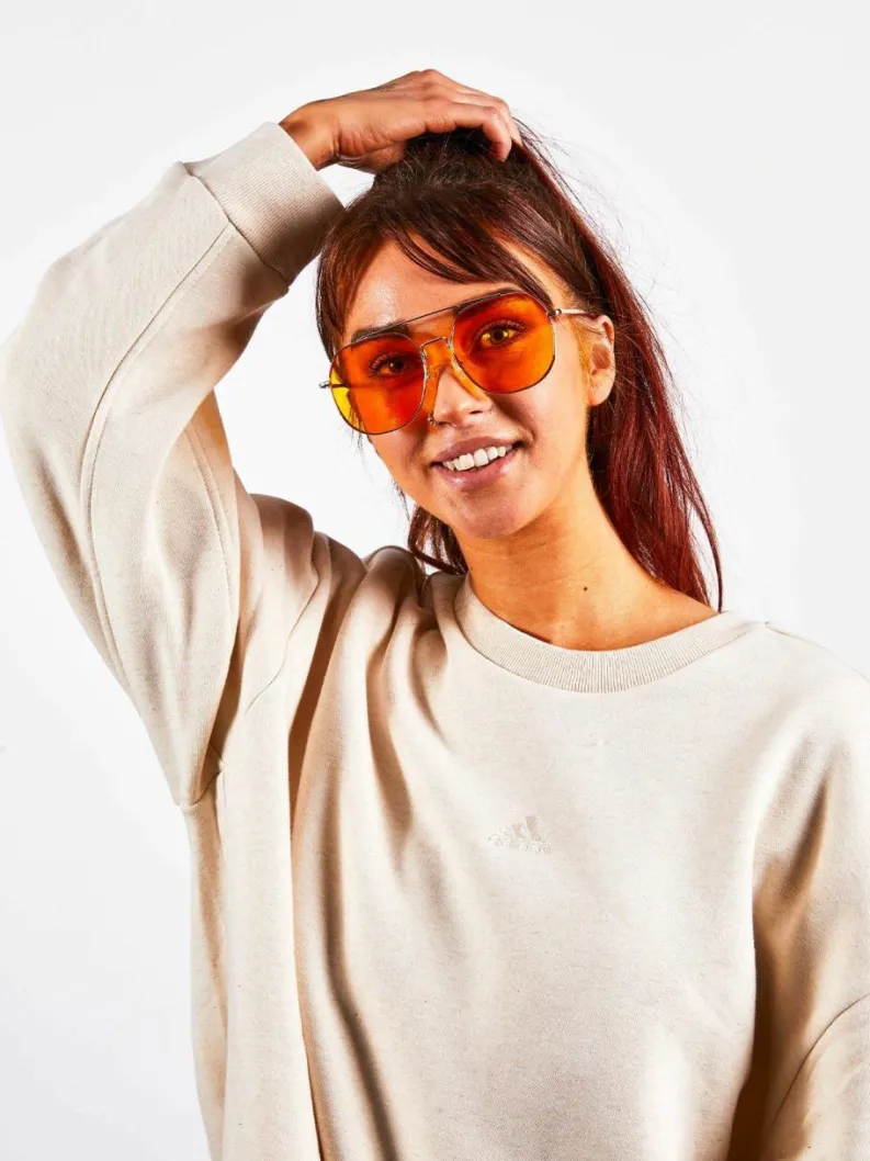 Sunglasses*SVNX Gold Rounded Aviator Style Sunglasses Orange