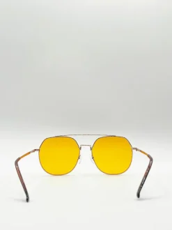 Sunglasses*SVNX Gold Rounded Aviator Style Sunglasses Yellow
