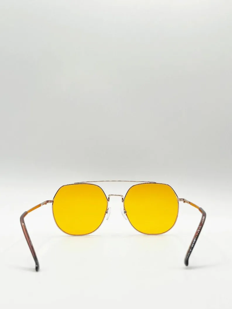 Sunglasses*SVNX Gold Rounded Aviator Style Sunglasses Yellow