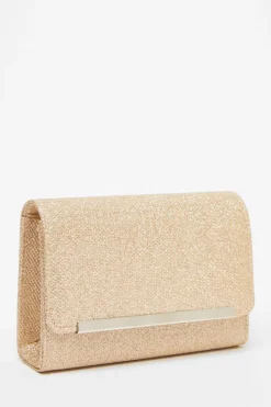 Cross-Body Bags|Handbags*Quiz Shimmer Clutch Bag Gold