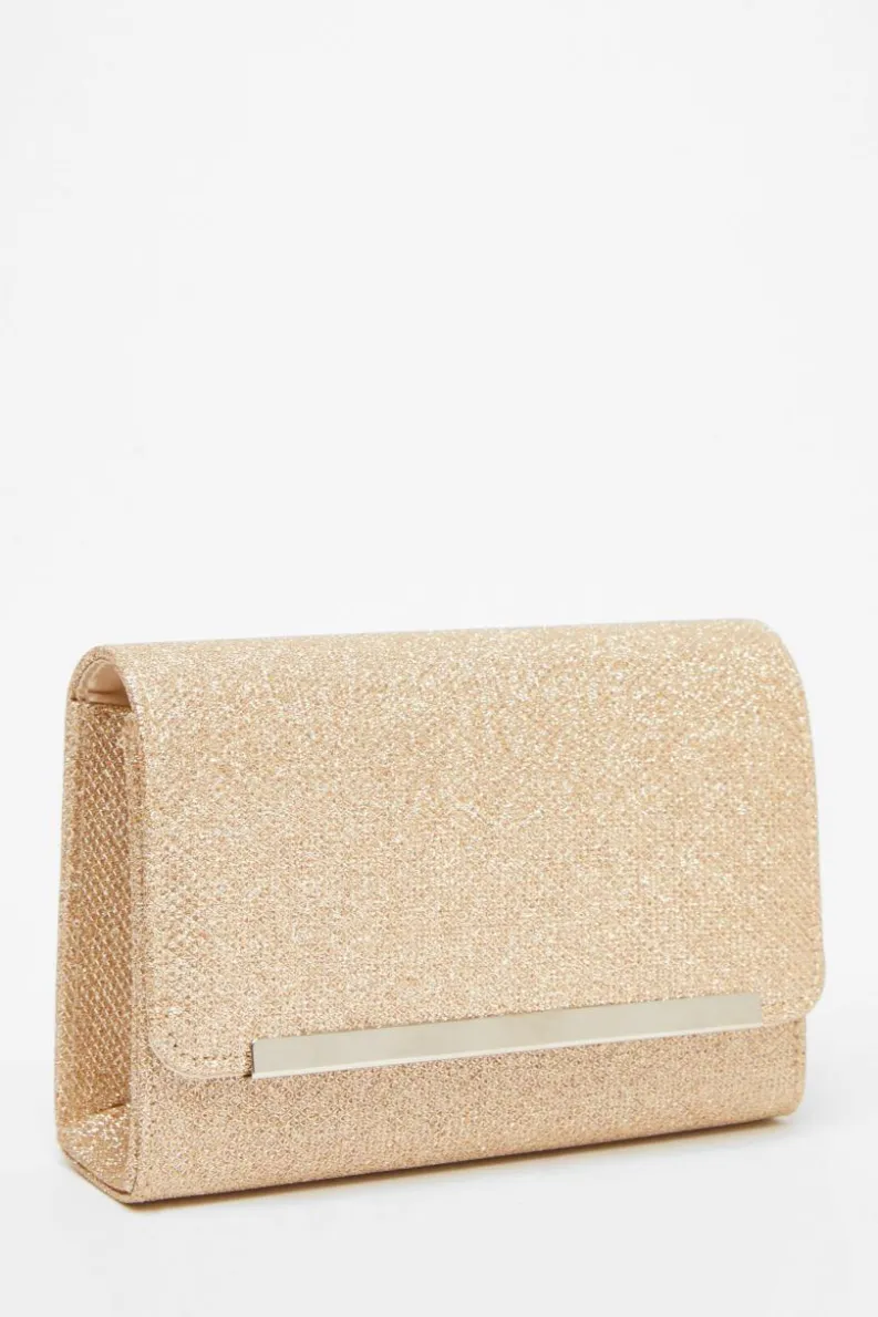 Cross-Body Bags|Handbags*Quiz Shimmer Clutch Bag Gold