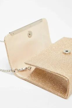 Cross-Body Bags|Handbags*Quiz Shimmer Clutch Bag Gold